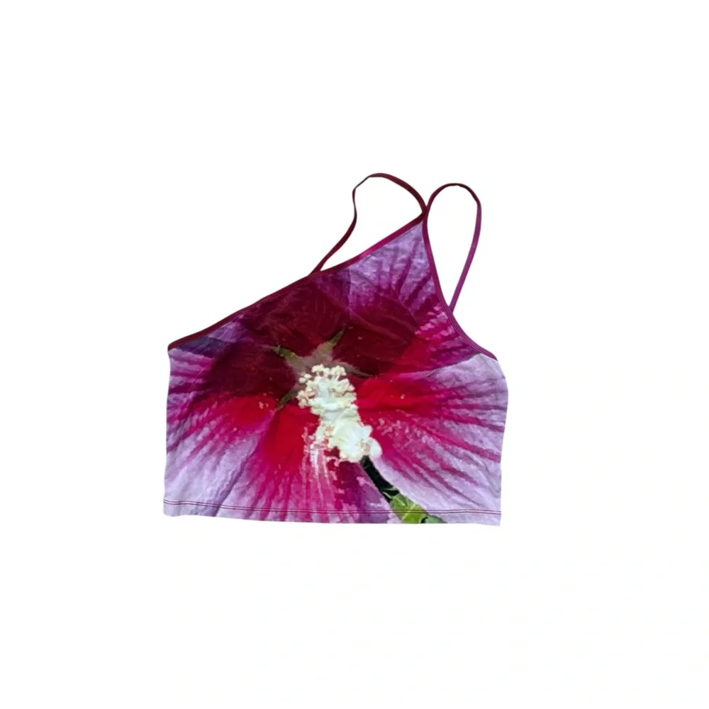 Paloma Wool Bella Hibiscus Print One Shoulder Crop Top size large - Picture 2 of 7